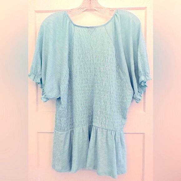 Torrid Cotton Modal Slub Smocked Short Sleeve Babydoll - Canal Blue - Picture 3 of 7